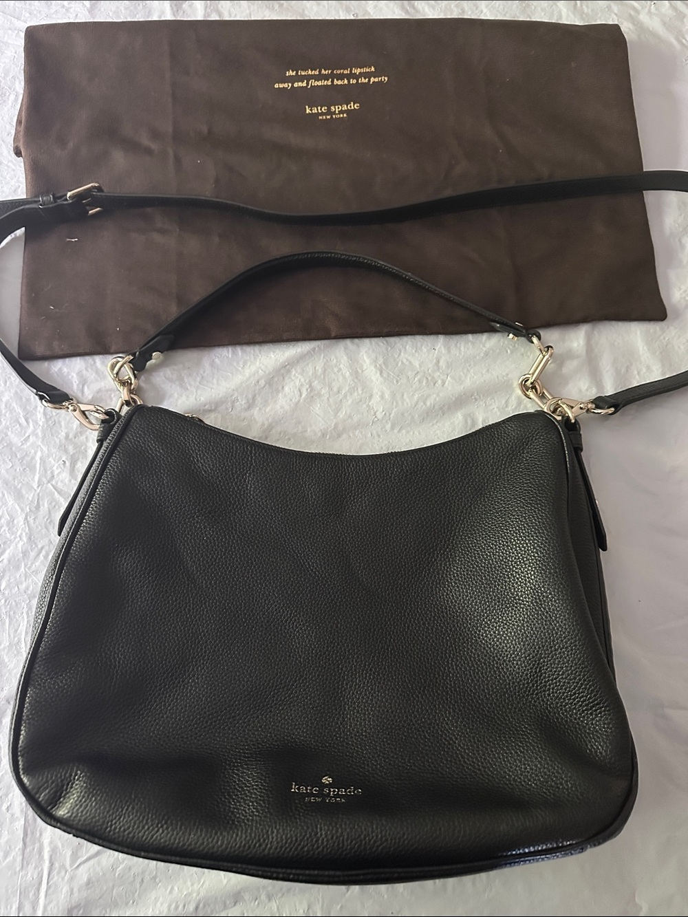 kate spade Black Pebbled Leather Shoulder Hobo with Gold Hardware
